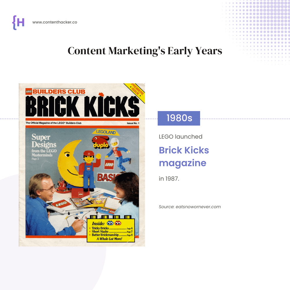 history of content marketing, LEGO's Brick Kicks magazine